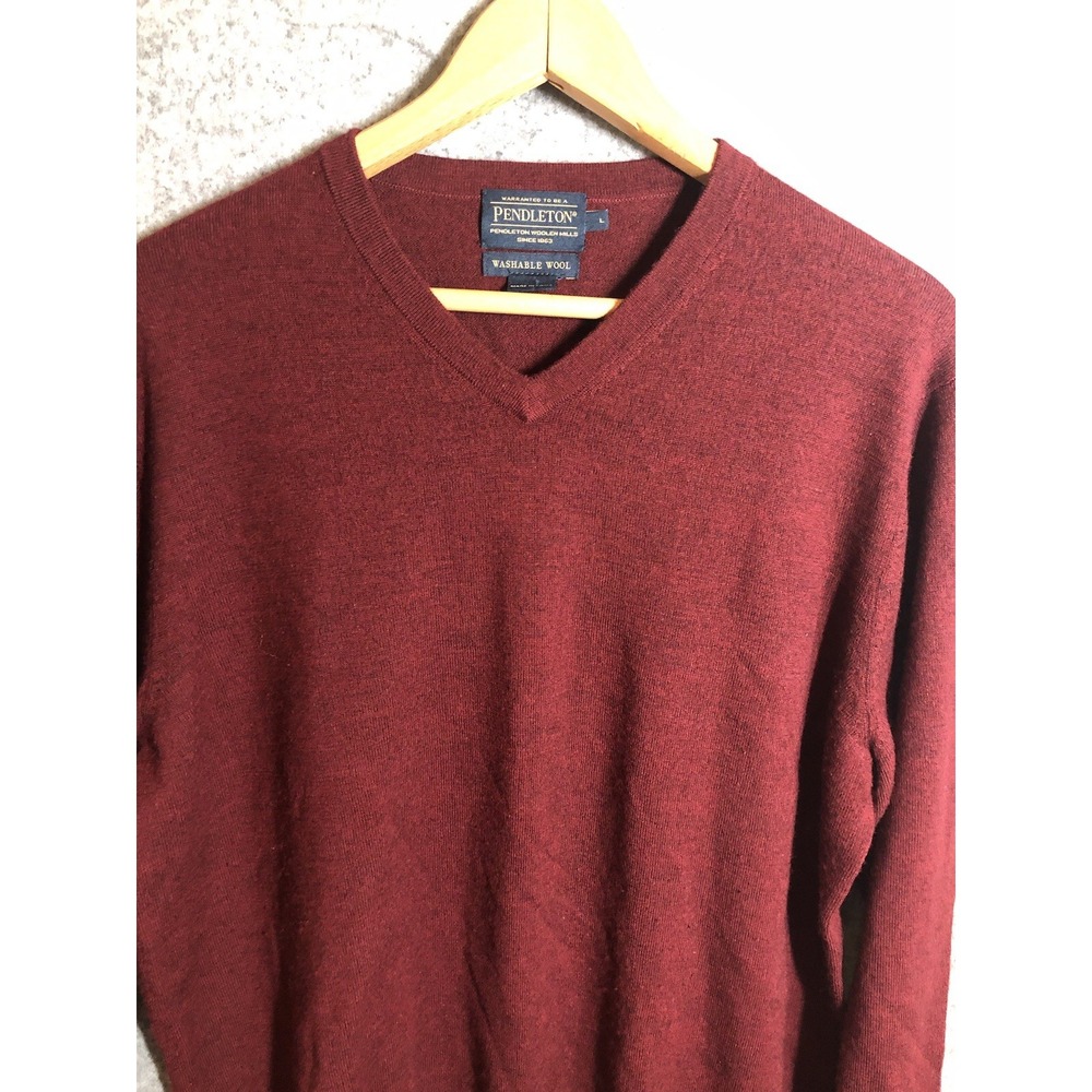 Pendleton Sweater Men Large Red Washable Wool Pullover V-neck Outdoors Classic